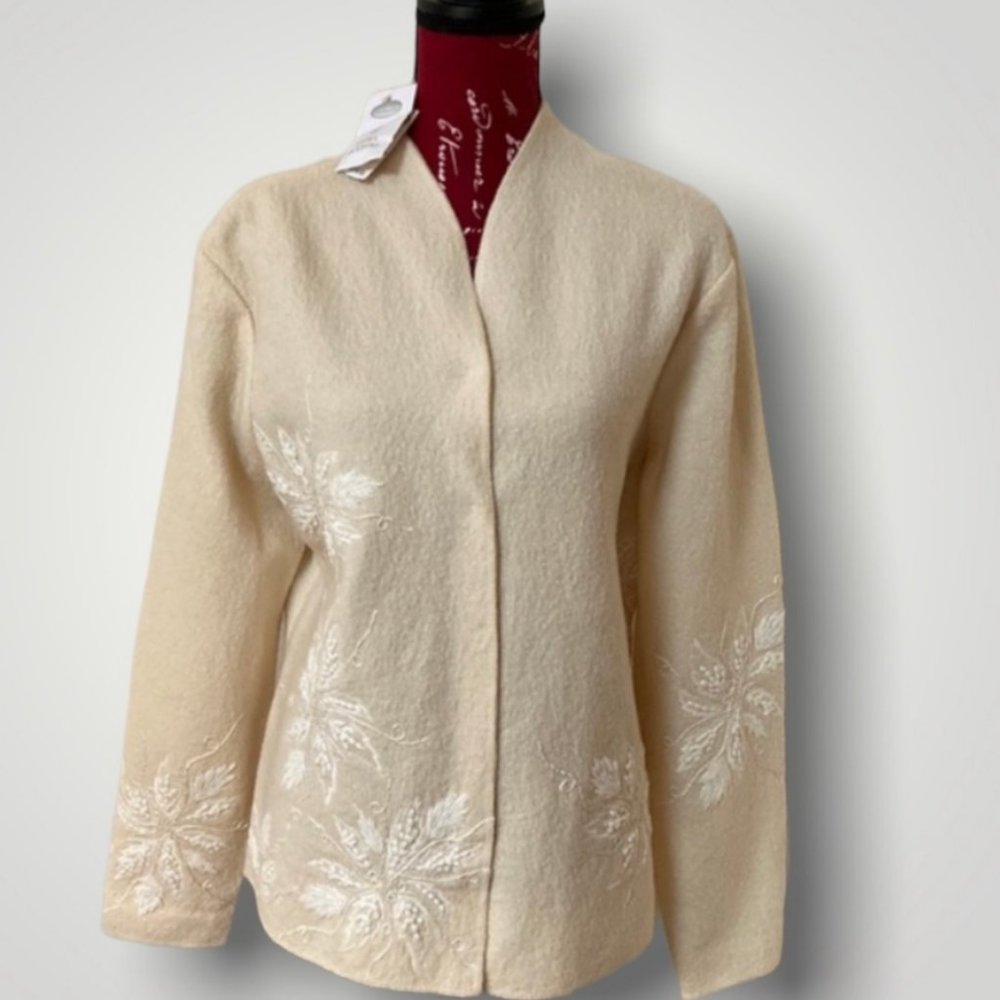 Talbots Boiled Wool Cardigan Jacket w/embroidared floral NWT